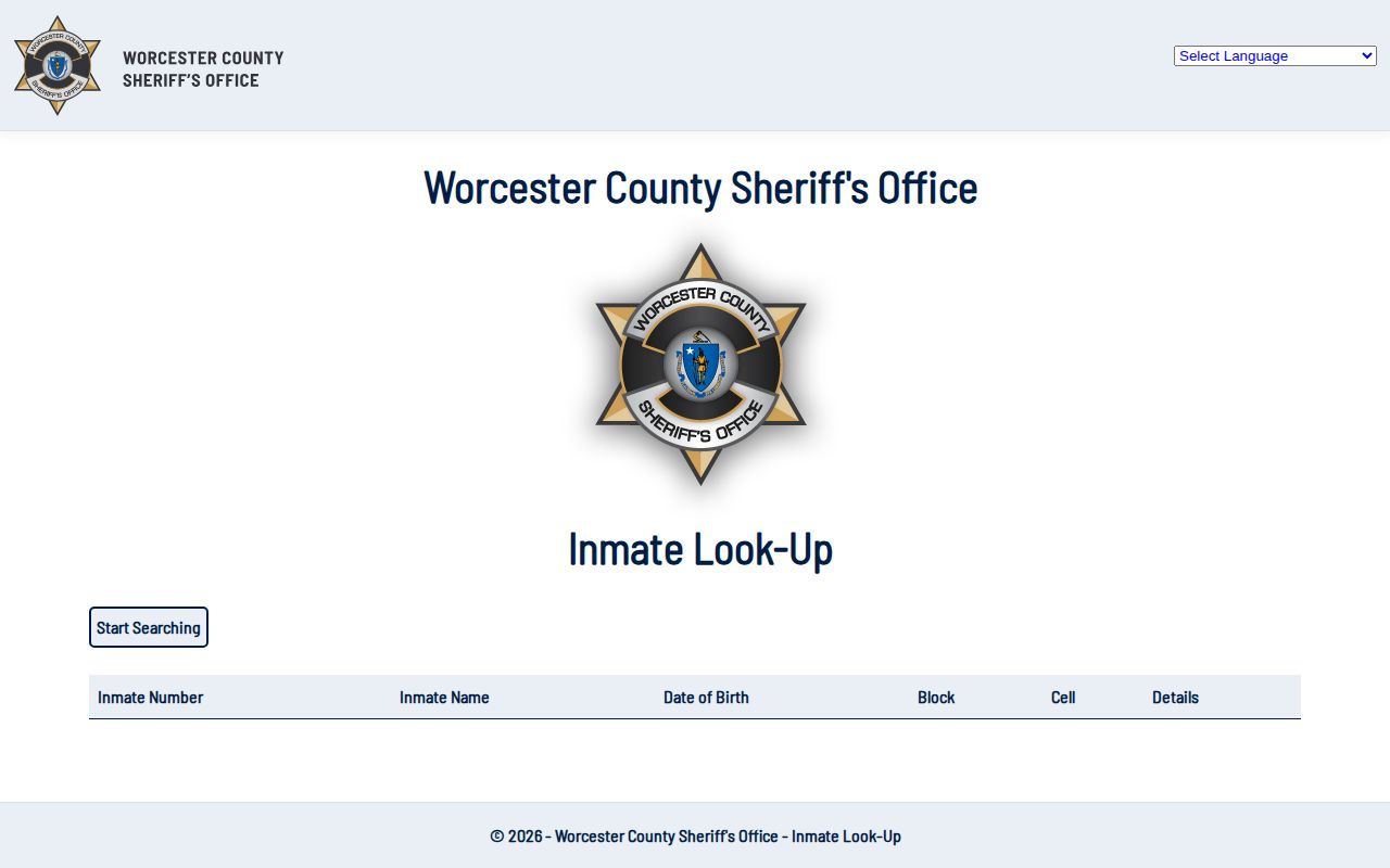 Massachusetts county custody lookup search fields for an inmate record