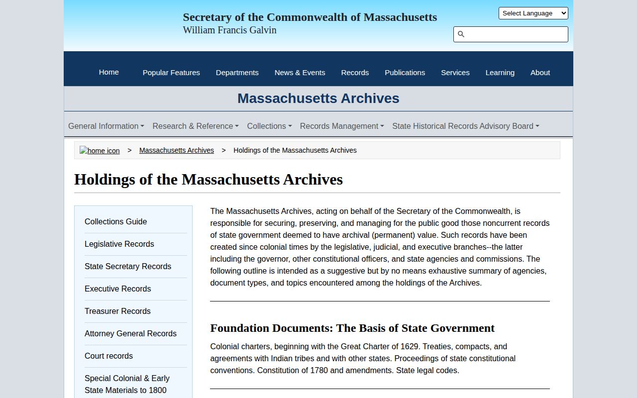 Massachusetts State Archives finding aid for historical correctional and county records