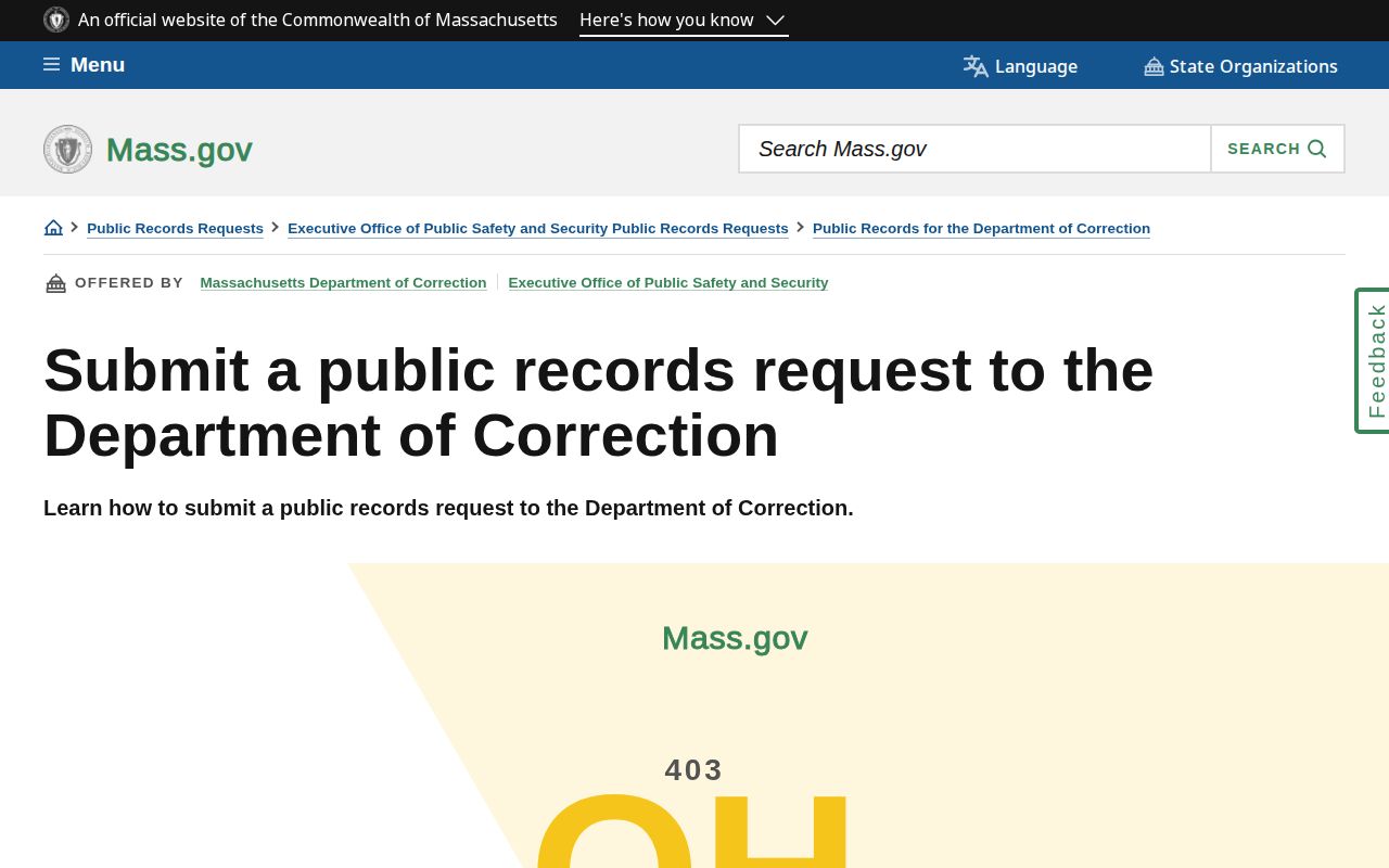 Massachusetts Department of Correction public-records request guidance
